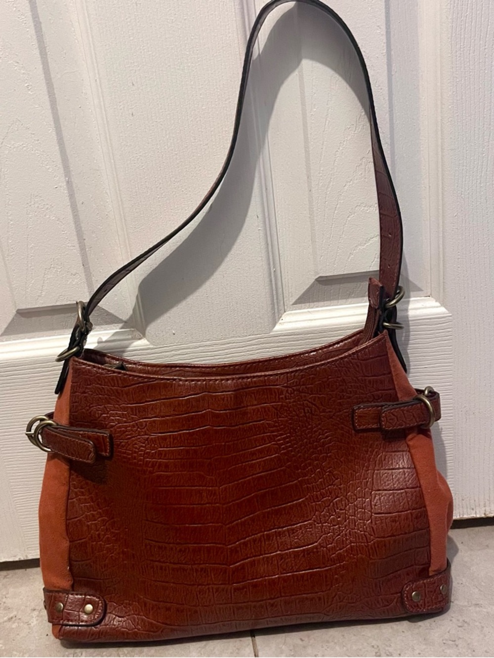 Y2K Mondoni New York Purse bag crocodile brown satchel women retro casual
